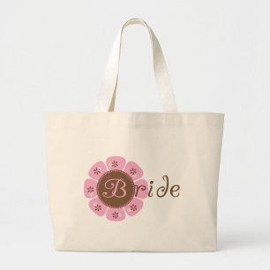 Pink and Brown Flower Bride Tshirts and Gifts Large Tote Bag