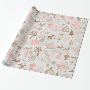 Pink and Brown Forest Christmas Wrapping Paper