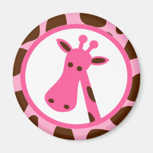 Pink and Brown Giraffe Spots and Giraffe Head Magnet
