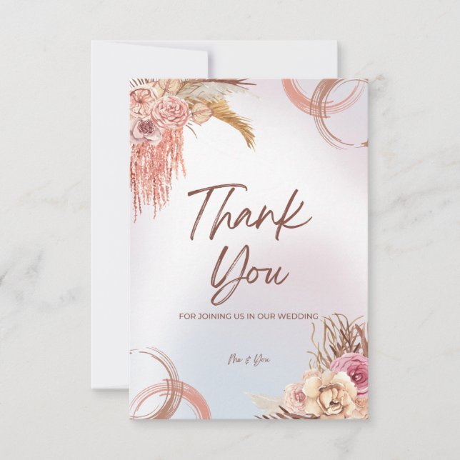 Pink and Brown Gradient Wedding Thank You Card (Front)