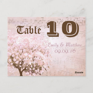 Pink and Brown Heart Leaf Tree Table Number Postcard