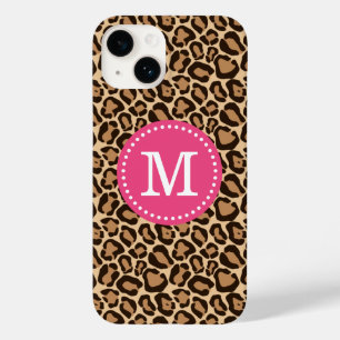 Pink and Brown Leopard Print Monogram Case-Mate iPhone 14 Case