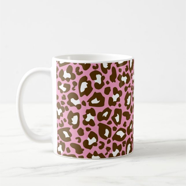 Pink and Brown Leopard Spotted Animal Print Coffee Mug (Left)