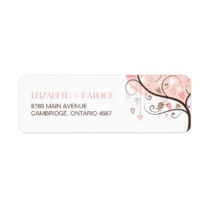 Pink and Brown Lovebirds Wedding Address Label