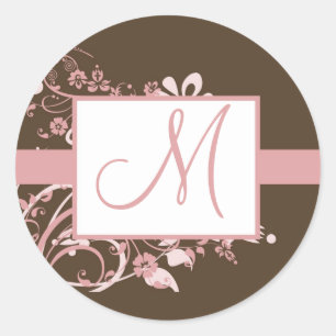 Pink and Brown Monogram Wedding Stickers