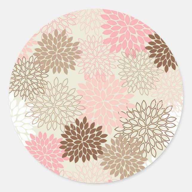 Pink And Brown Mum Pattern Classic Round Sticker (Front)
