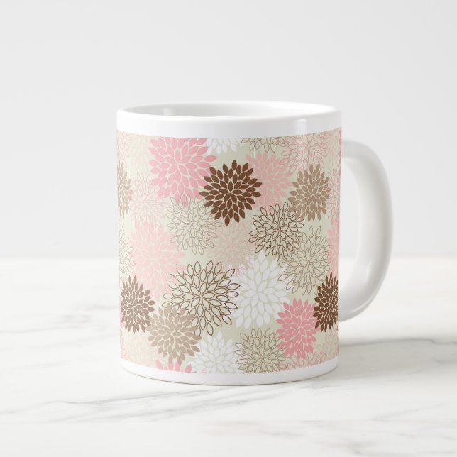 Pink And Brown Mum Pattern Large Coffee Mug (Front Right)