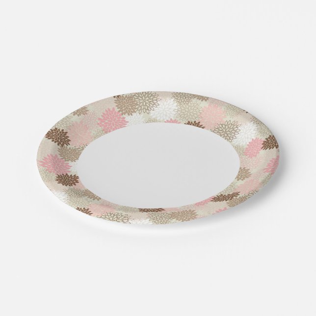 Pink And Brown Mum Pattern Paper Plate (Angled)