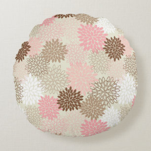 Pink And Brown Mum Pattern Round Cushion