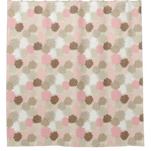 Pink And Brown Mum Pattern Shower Curtain