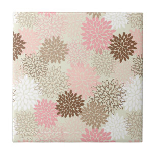 Pink And Brown Mum Pattern Tile