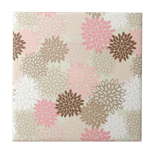 Pink And Brown Mum Pattern Tile (Front)