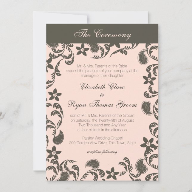 Pink and Brown Paisley Invitation (Front)