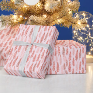 Pink and Brown Pine leaves Christmas Wrapping Paper