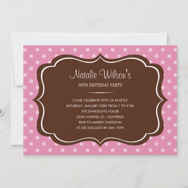 Pink and Brown Polka Dot Invitations (Front)