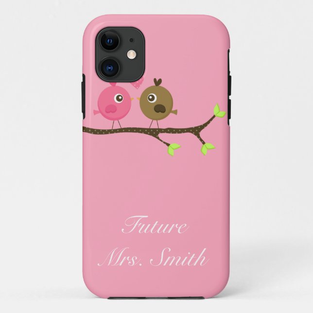 Pink and Brown Polka Dot Love Birds Future Mrs. Case-Mate iPhone Case (Back)
