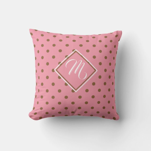 Pink and Brown Polka Dot Personalised Cushion (Front)