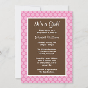 Pink and Brown Polka Dots Baby Shower Invitations
