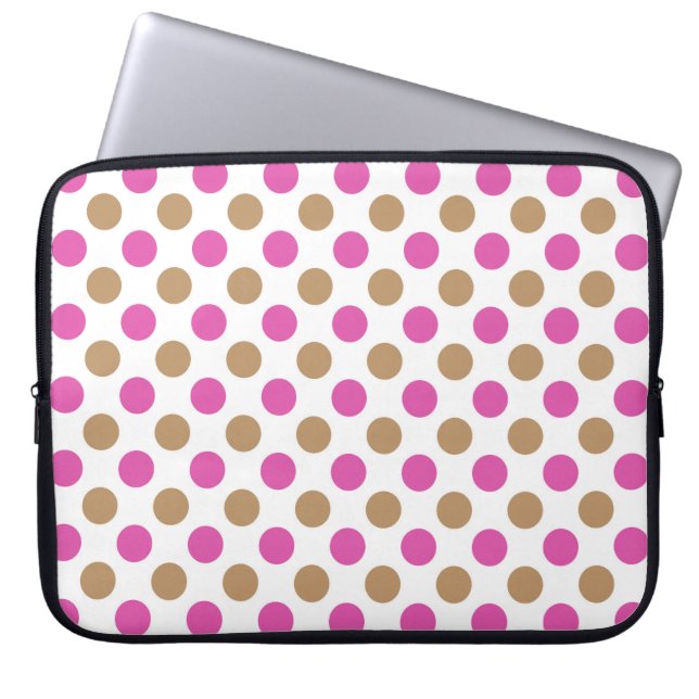 Pink and brown polka dots pattern laptop sleeve (Front)