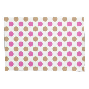 Pink and brown polka dots pattern pillowcase