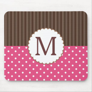 Pink And Brown Polka Dots Stripes Monogram Mouse Pad