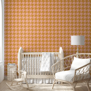 Pink and Brown Preppy Houndstooth for Girls Room Wallpaper