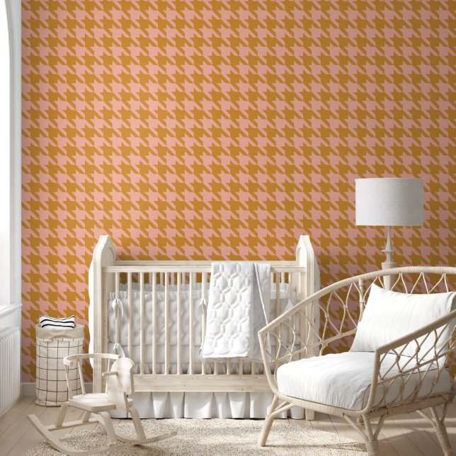 Pink and Brown Preppy Houndstooth for Girls Room Wallpaper (Kids)