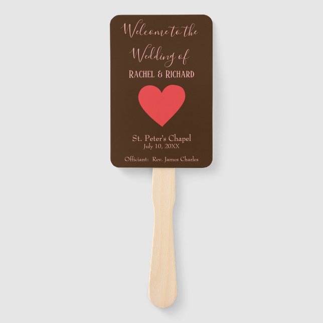 Pink and Brown Pretty Heart Hand Fan (Front)