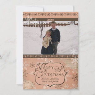 Pink and Brown Snowflakes Photo Holiday Card