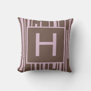 Pink and Brown Stripe Letter "H" Throw Pillow