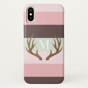 Pink and Brown Stripe Monogram Antler Case-Mate iPhone Case