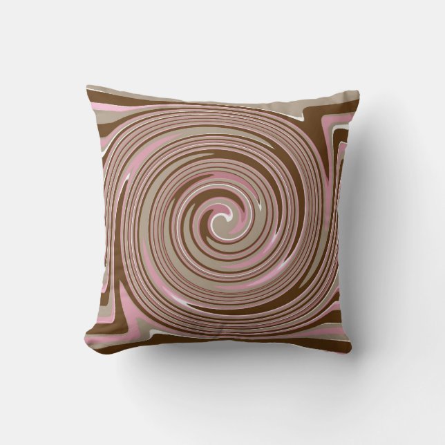 Pink and brown swirl pattern cushion (Front)