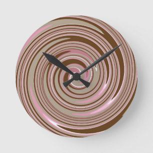 Pink and brown swirl pattern round clock