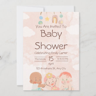 Pink and Brown Watercolor Baby Shower Invitation