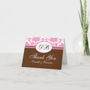 Pink and Brown Wedding Thank You Card