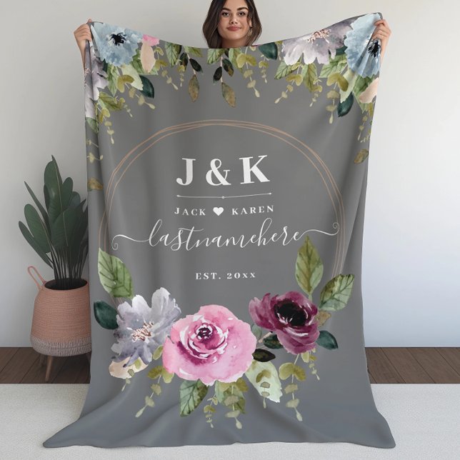 Pink and Burgundy Blush Custom Monogram Fleece Blanket (Creator Uploaded)
