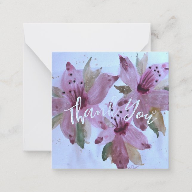 Pink And Burgundy Floral Tiny Thank You Card (Front)