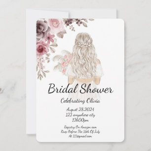 Pink and burgundy floral wedding invitation
