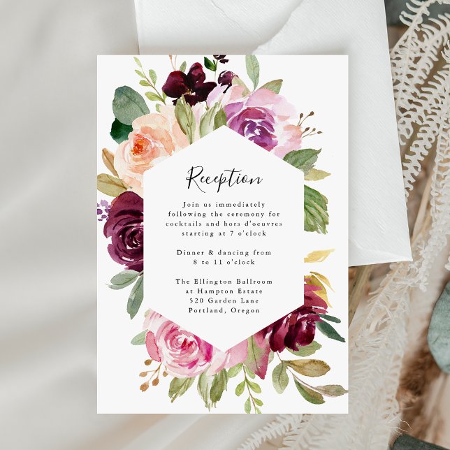 Pink and Burgundy Floral Wedding Reception Card (Creator Uploaded)