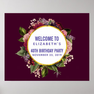 Pink and Burgundy Florals Birthday Welcome Poster