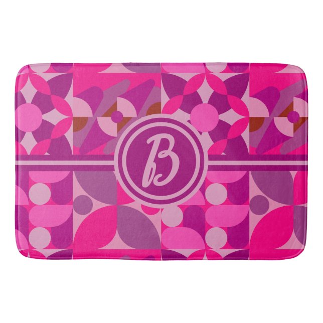 Pink and Burgundy Geometric Bauhaus Style  Bath Mat (Front)