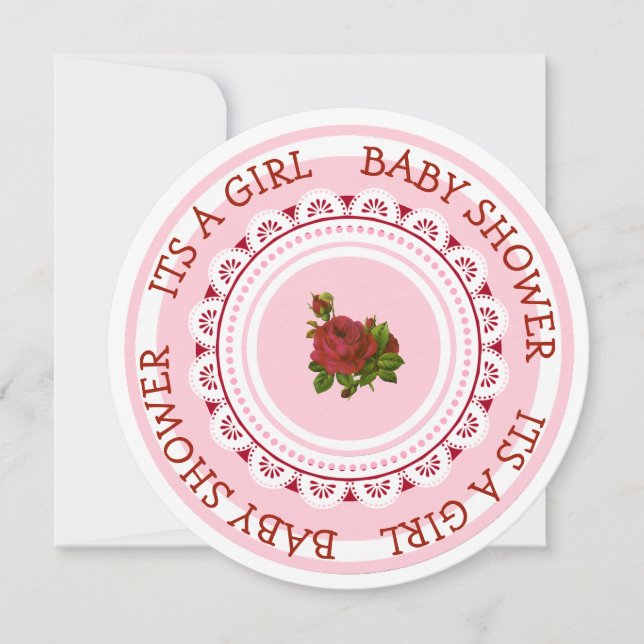 Pink and Burgundy Girl's Baby Shower Invitations (Front)