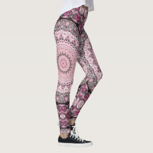 Pink and Burgundy Mandala Pattern Design Leggings