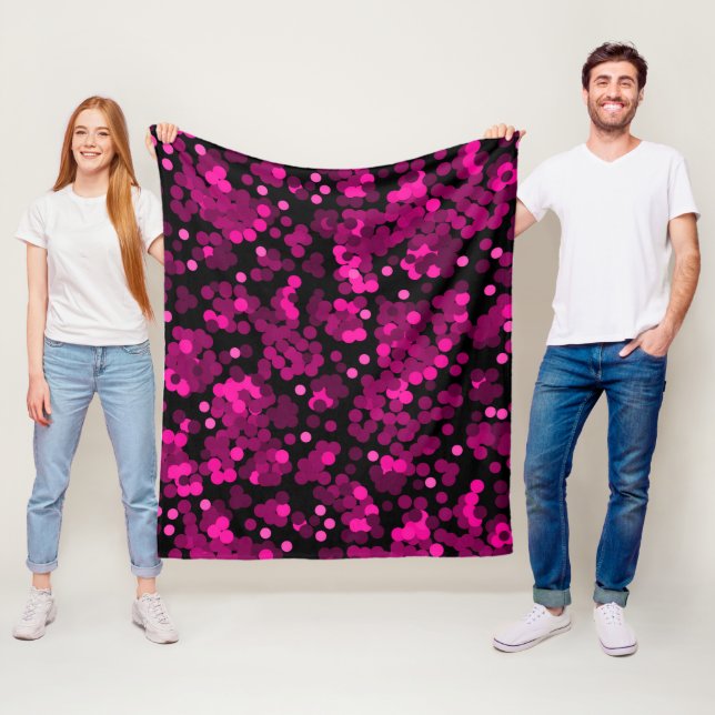 Pink and burgundy polka dot confetti pattern fleece blanket (In Situ)
