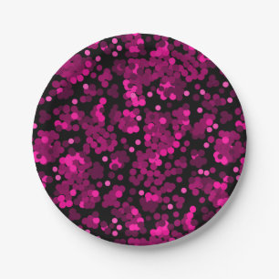 Pink and burgundy polka dot confetti pattern paper plate