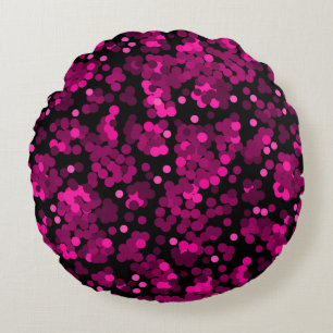 Pink and burgundy polka dot confetti pattern round cushion