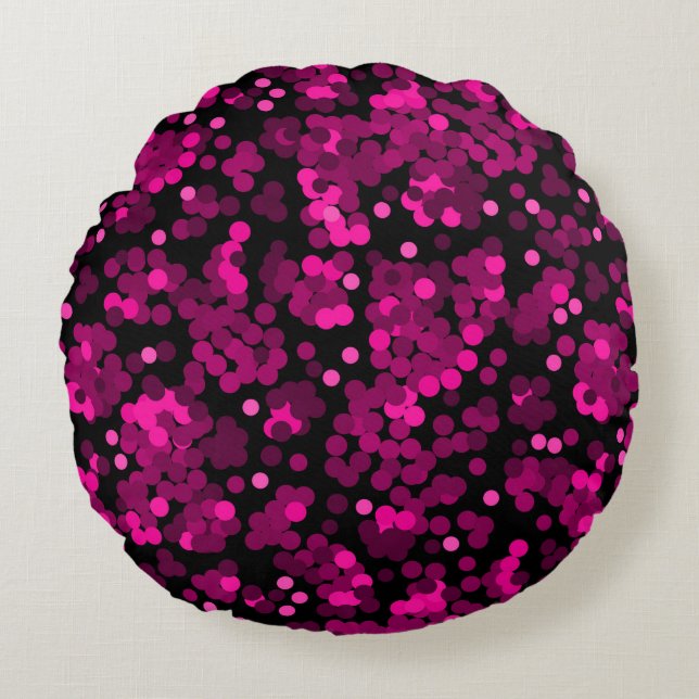 Pink and burgundy polka dot confetti pattern round cushion (Front)