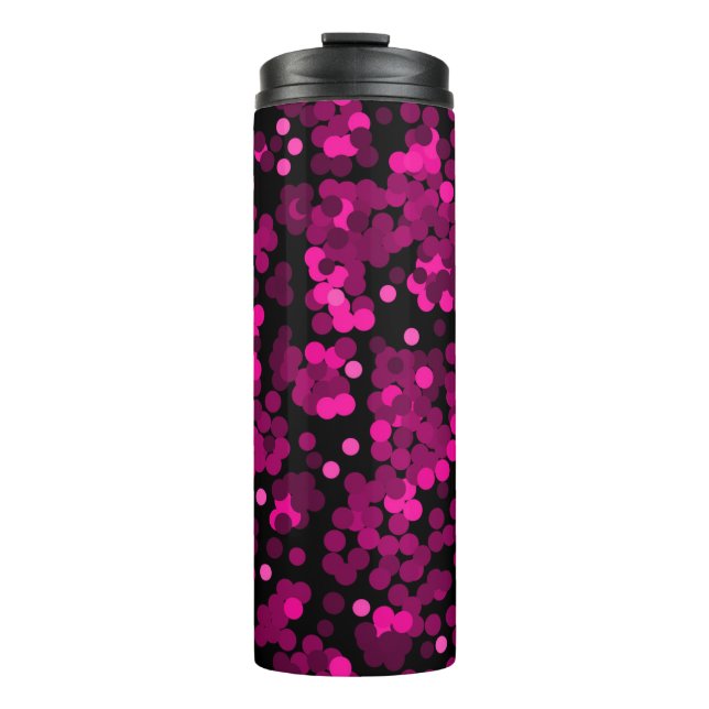 Pink and burgundy polka dot confetti pattern thermal tumbler (Front)
