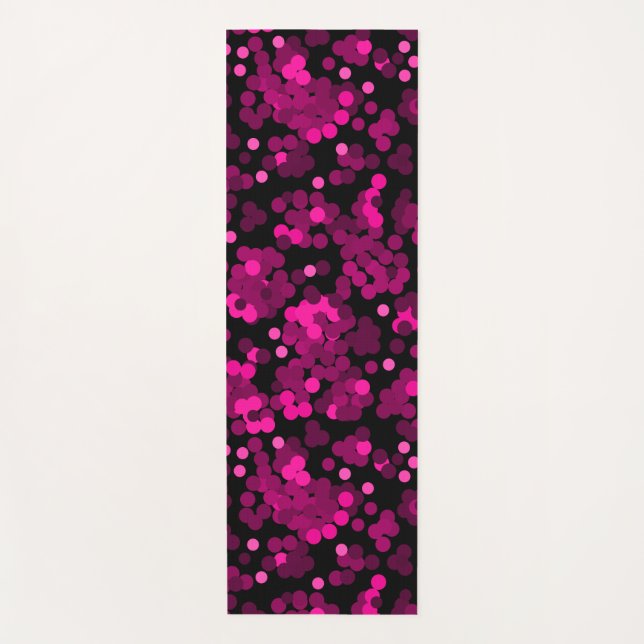 Pink and burgundy polka dot confetti pattern yoga mat (Front)