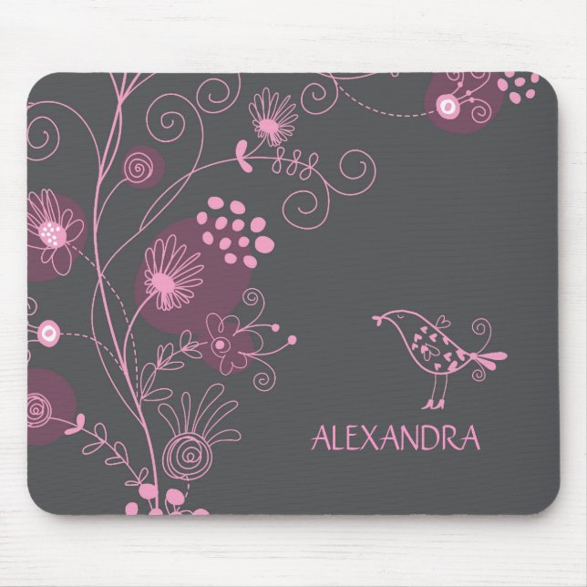 Pink And Burgundy Retro Flowers Brown Background Mouse Pad (Front)